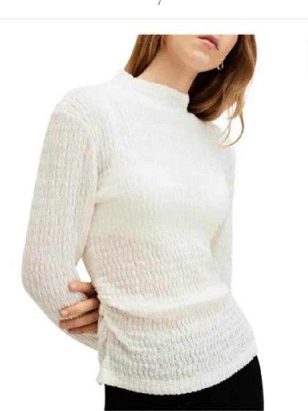 All Saints Cream Textured Mock Neck Sweater